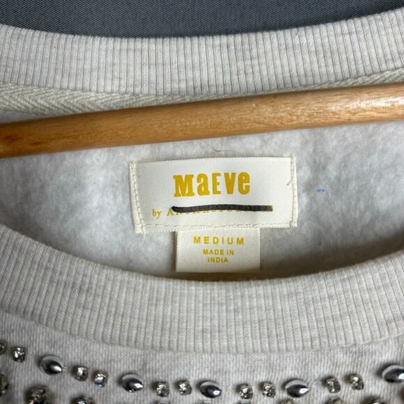 Anthropologie Maeve Embellished Collar Pullover Light Sand Size M - Picture 8 of 11